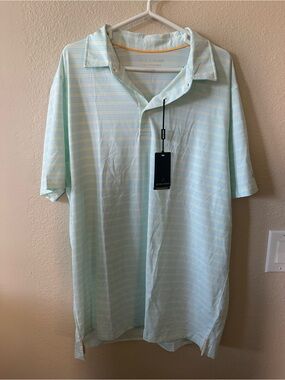 Michael Rouen light  Blue Striped Men's Polo Shirt size L/ NWT 1027